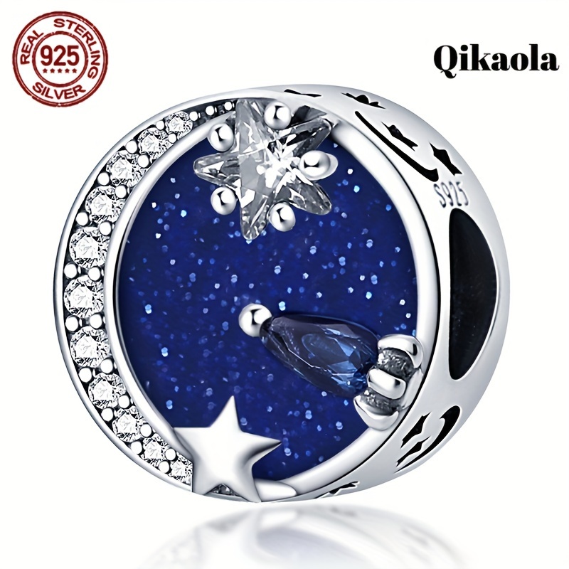 

S925 Sterling Silver Gazing At The Starry Sky With Beaded Women's Fashion Pendant Suitable For Pandora Original Bracelet Diy Women's Jewelry Birthday Engagement Gift 2024 New Silver Weight 3g