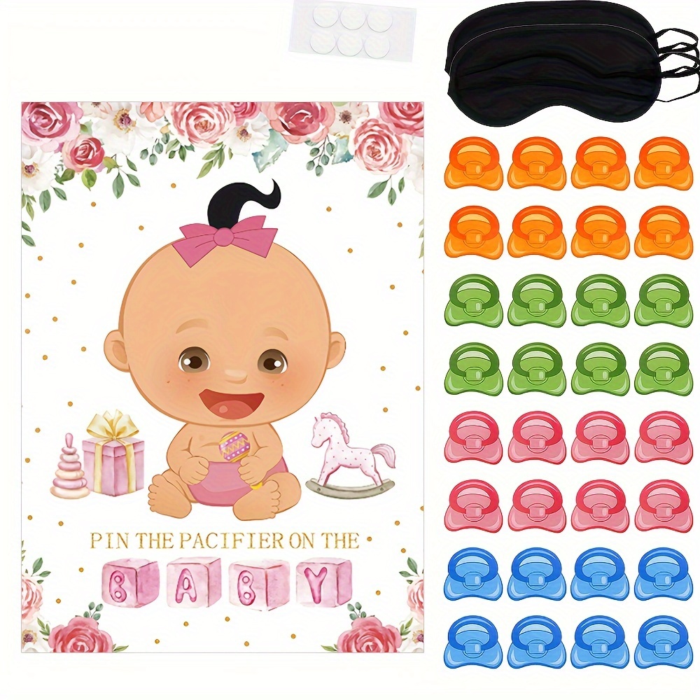 

Baby Shower Game Set - 83 Piece Pin The Party Supplies Kit With Girl Poster, 74 Stickers & 2 Blindfolds - Fun Floral Theme Decoration For Birthday &