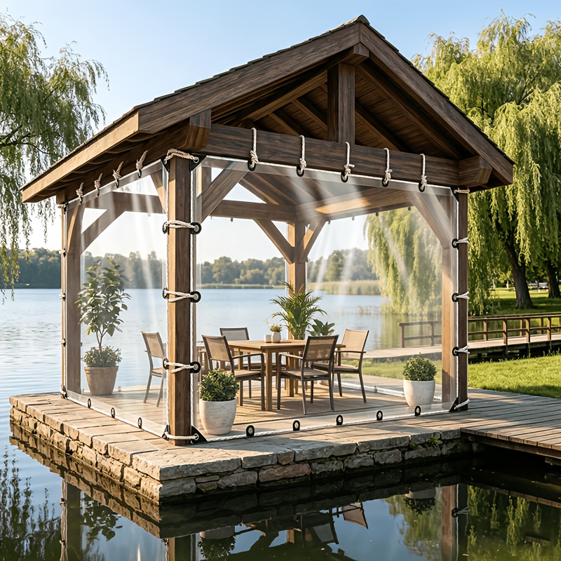 TEMU Heavy-duty Transparent Pvc Outdoor Cover, Waterproof And Wind-resistant, With Heat-sealed Reinforced . Features Reinforced Grommets To Prevent ,