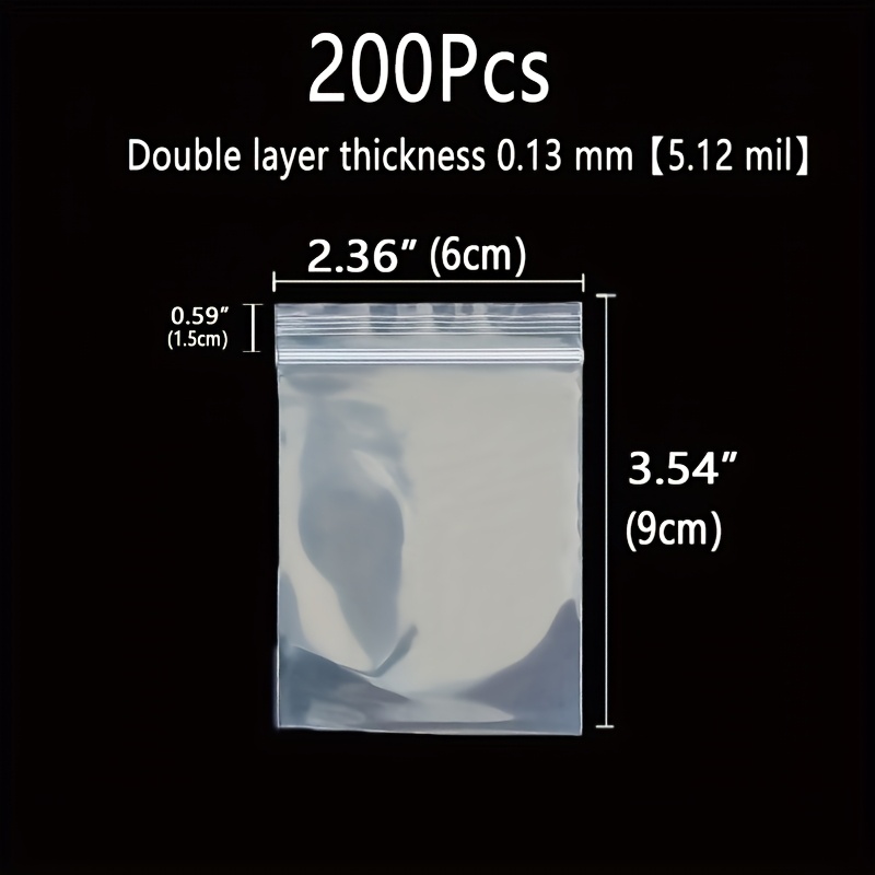 TEMU 200pcs 1"-10" Thickened Plastic Packaging Bags, Double Thickness 0.13mm/5.12mil, Reusable Sealed Gift Bag, Transparent Bag, Clothes, Pants,