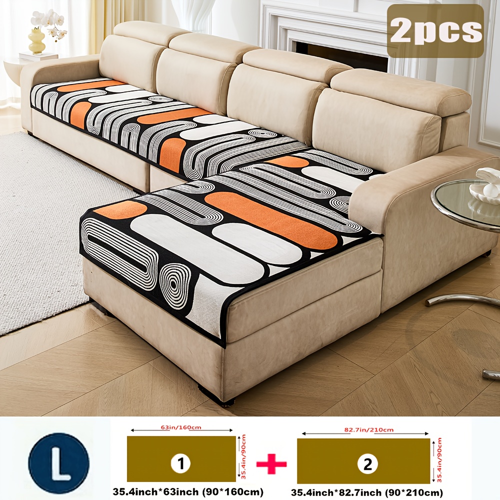 TEMU 2pcs Bohemian Style Chenille Sofa Covers, Modern Geometric Anti Slip Furniture Protection Covers, Pet Friendly, Machine Washed, Suitable For