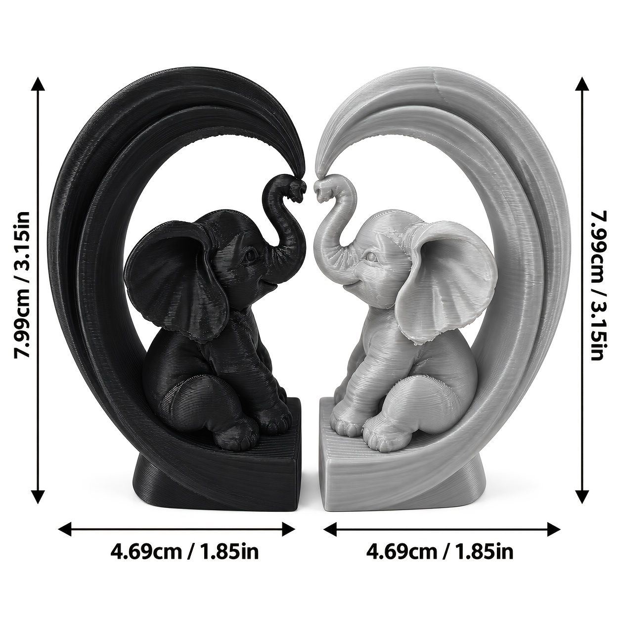 TEMU 2pcs, Nordic Style Black And White Elephant Love Heart Sculpture Ornaments, Embrace Twin Elephants Sculpture Decor, Suitable For Office Desktop