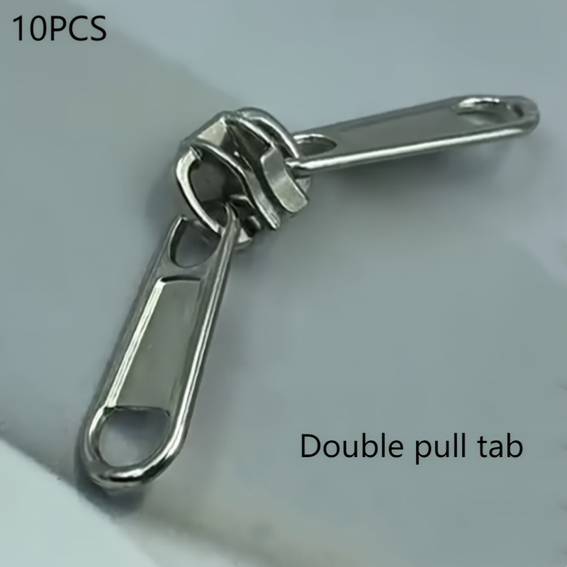 Image of 10pcs 5# Double Pull Tab Zipper Heads, For Tents, Travel Bags, Clothing, Home Textiles, Toys, Outdoor Supplies, Etc