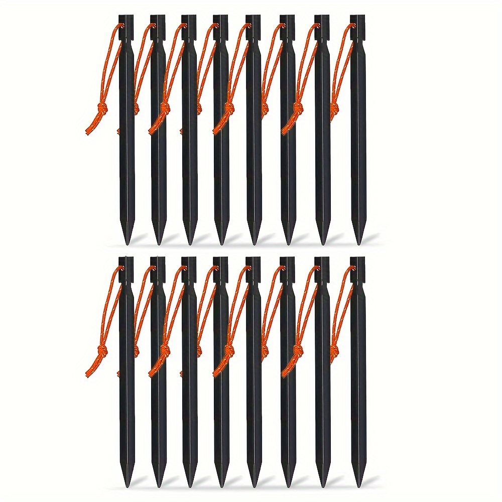 

16pcs Aircraft Aluminum Tent Stakes - Heavy Duty Black Camping Stakes For Outdoor Tent & Tarp - Essential Camping Accessories