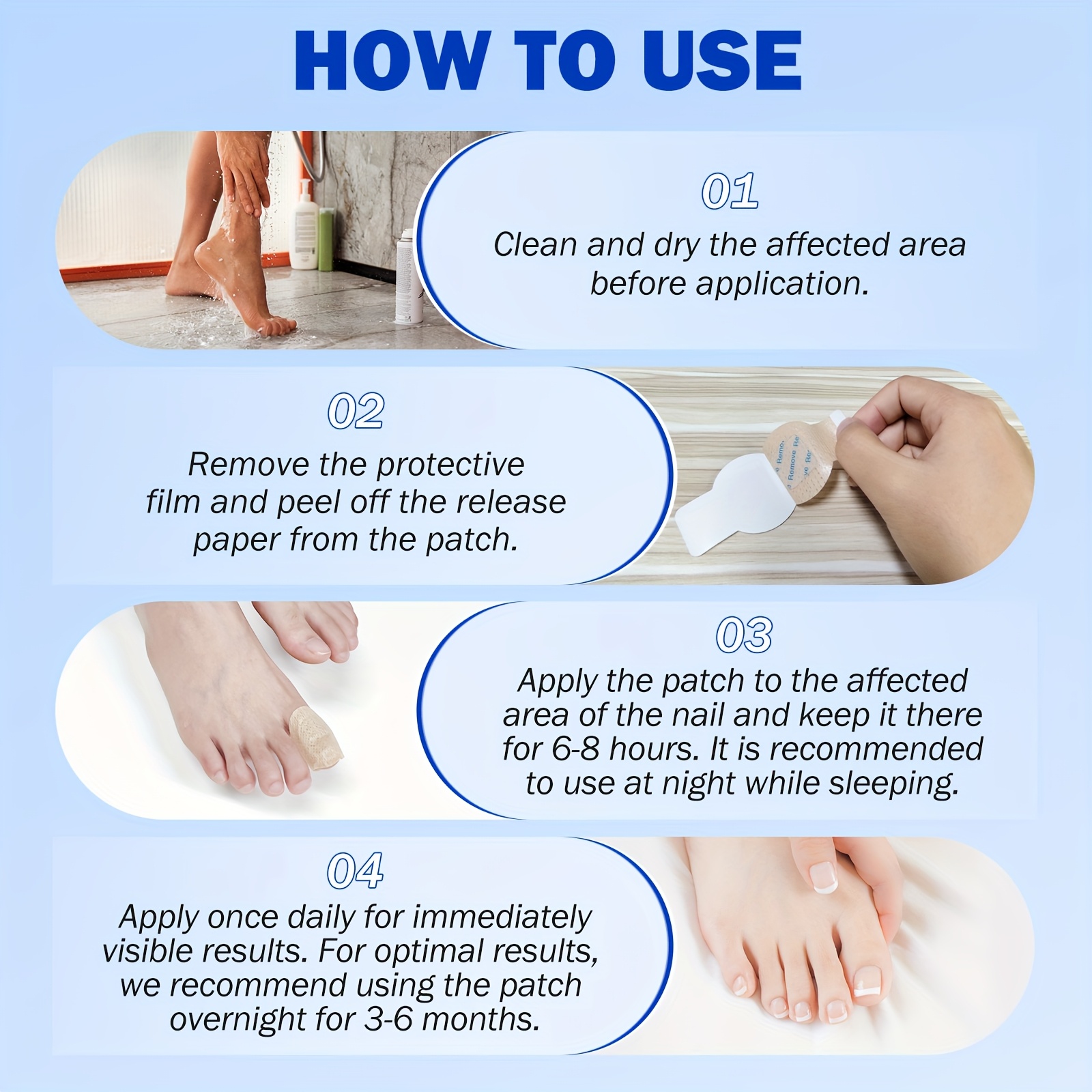 2 bags 4 bags nail care patches 21 patches per bag total 42   patches 8 hour overnight nail care addresses   nail issues enhances nail   Product details 4