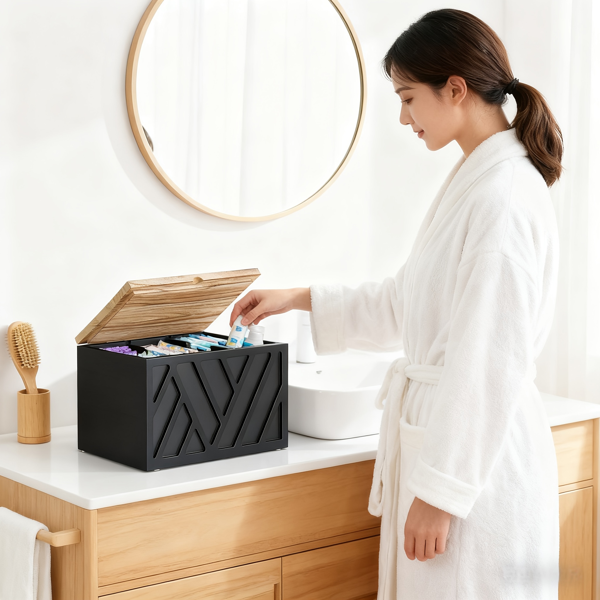 Badezimmer-Dekoration Tampon-Clip Aufbewahrungsbox fr Damenartikel mit  Deckel * Week Tampon-Aufbewahrung Holz-Einlage Tampon-Aufbewahrungsbox *  fr Toiletten-Aufbewahrungsbox Badezimmer-Zubehrbox ...