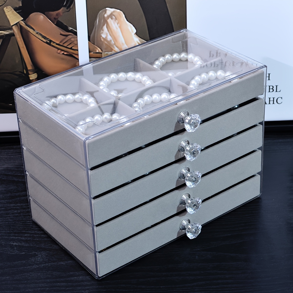1pc elegant 5 layer acrylic jewelry organizer box with drawers   for necklaces bracelets earrings and rings perfect gift for valentine s day christmas or jewelry lovers jewelry box Product details 3