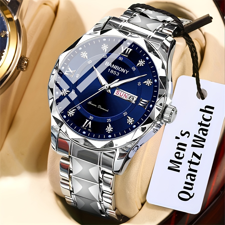 stainless steel mens quartz watch roman - Temu New Zealand display picture 2