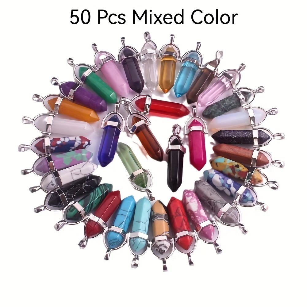 

50pcs Hexagonal Crystal Pendant Set - Turquoise Texture, Natural Stone Charms For Making - Ideal For Necklaces, Bracelets & Earrings