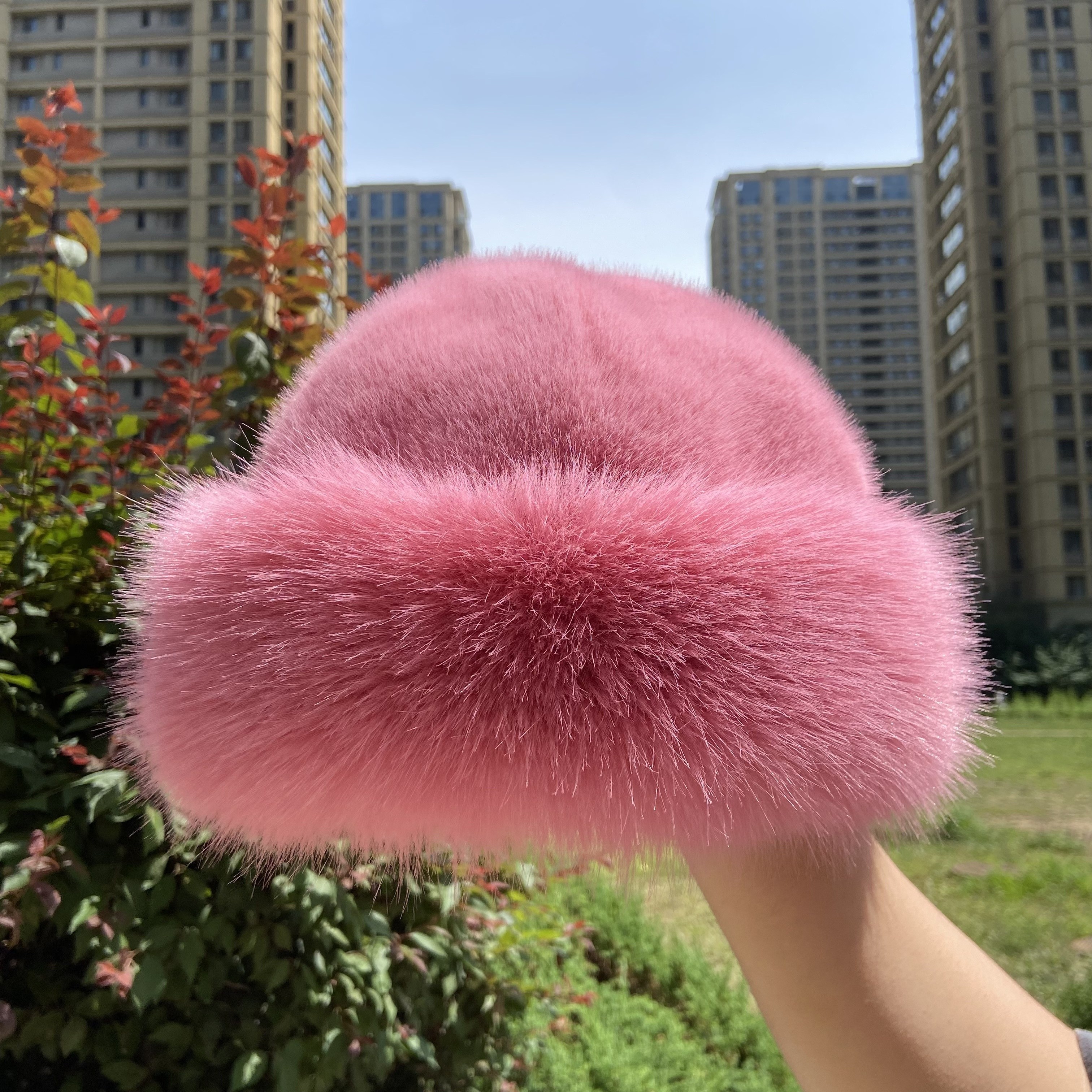 

Luxurious Women's Fur Hat - Plush Pink Bucket Style With Design For Warm Ear Protection, Ideal Winter Accessory & Elegant Holiday Gift, Handwash/, Best For Christmas