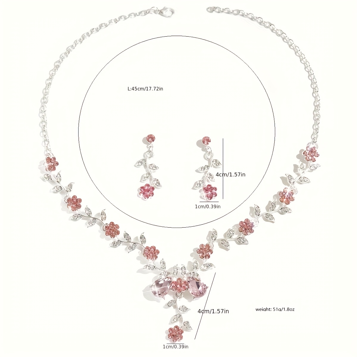 2pc Wedding Pink Necklace & Earrings Set