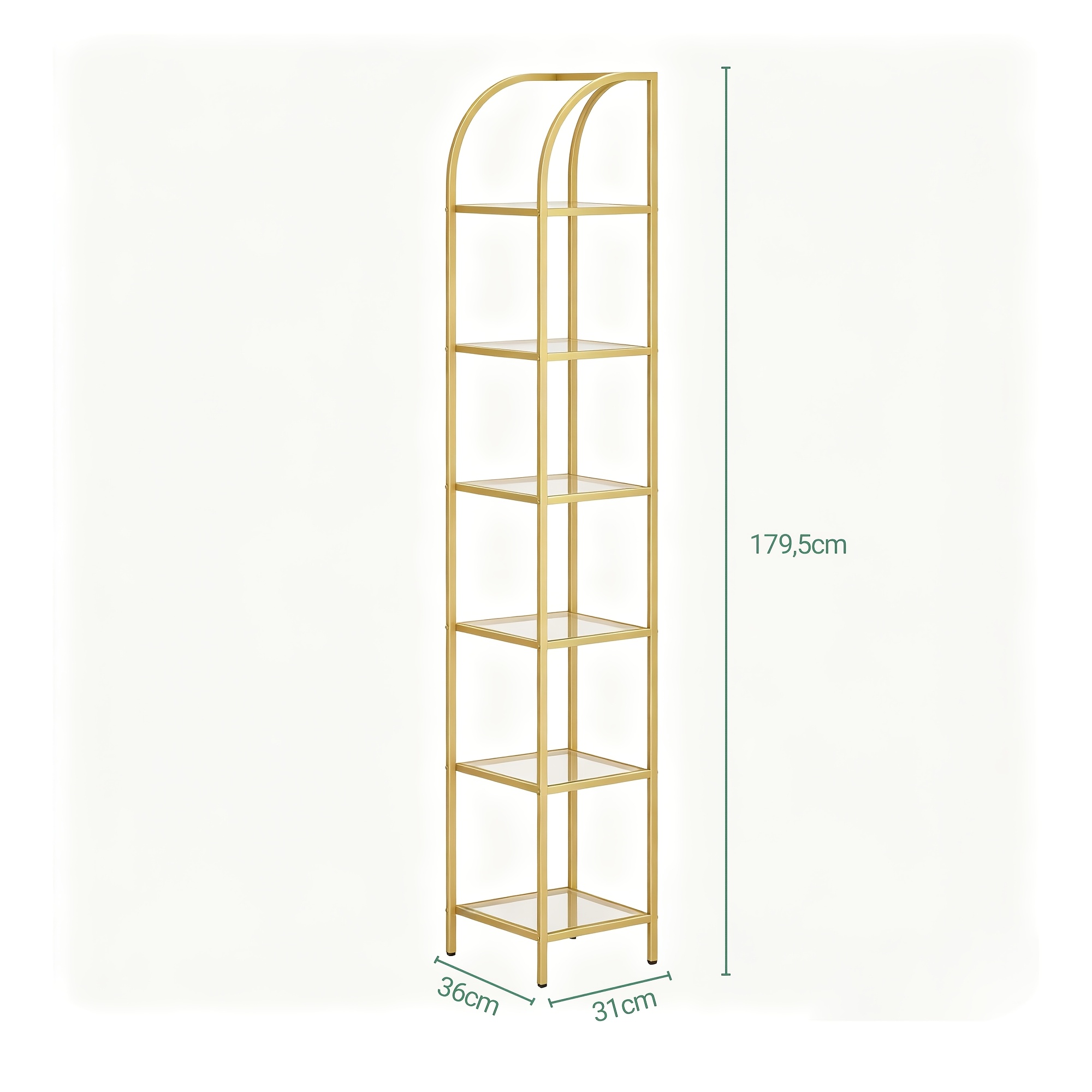 Image of 6-tier Bookcase & Glass Display Shelf With Curved - Shelving Unit, Space- Narrow Bookcase Suitable For Living Room, Hallway, Bathroom Storage, Freestanding Modern Furniture With (for /office)