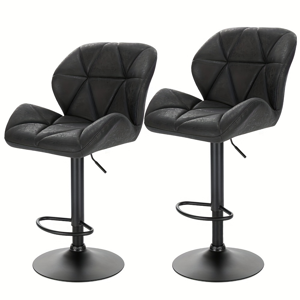 2pcs Modern Bar Stool, Swivelling, With Backrest, Height Adjustable, Faux Leather