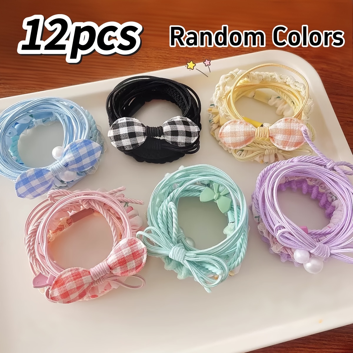 TEMU 12pcs Random Color Ins New Style Sweet Cute Hair Ties Temperament High Ponytail All-match Super Hair Circle Headband Small Elastic Band