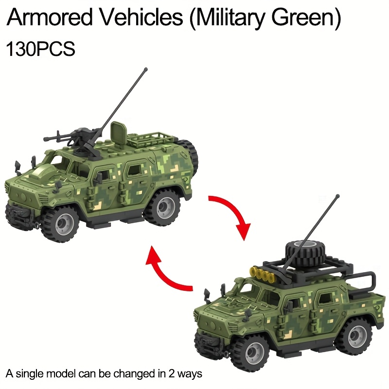 Image of 130pcs Educational Kids Gift Building Blocks Moc Model, Green/black Armored Vehicle Model Toy, Ideal For Back-to-, Classroom Rewards, Birthday Gifts, Halloween Kids Party Favor Bags