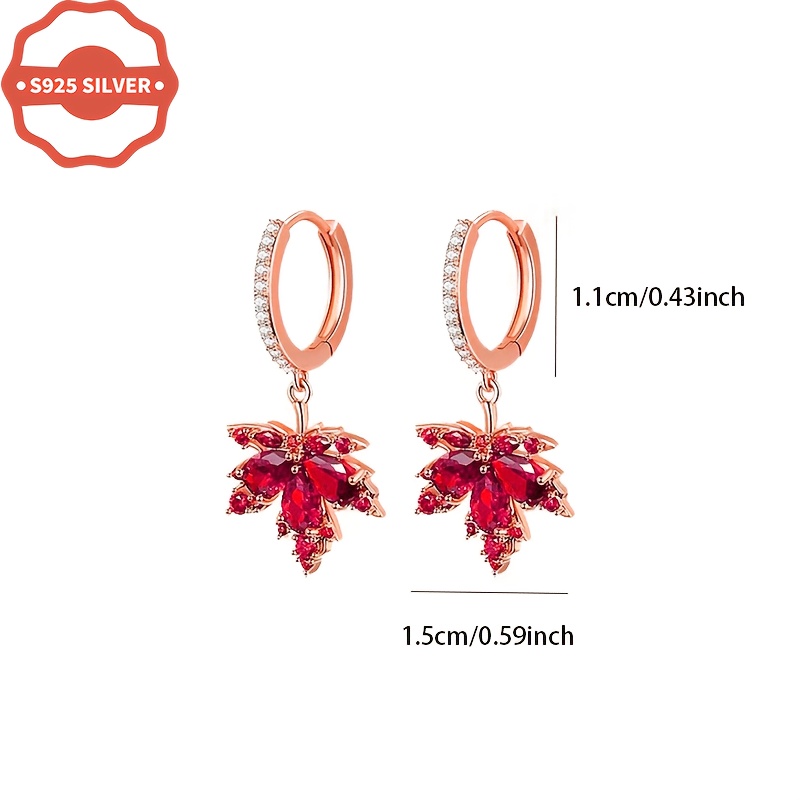 925 Silver Hypoallergenic Red Maple Leaf Dangle Earrings, Stylish Gift