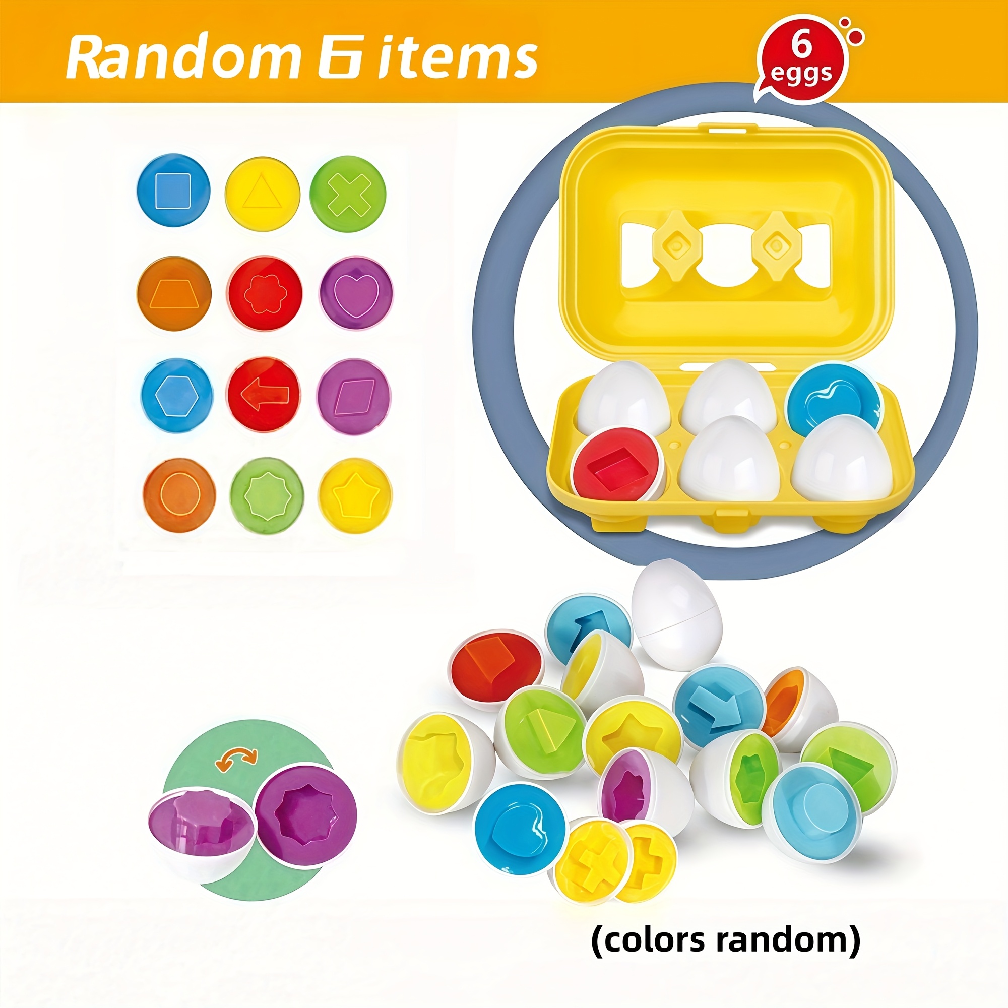 Twistable Egg, Color Recognition, Matching Game, Simulated Egg Educational Toy (colors Random)