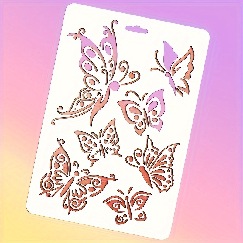 Art Stencil 10x7" - Vibrant Spray Paint Masking Template For Colorful Flying Butterflies On Furniture & Floors