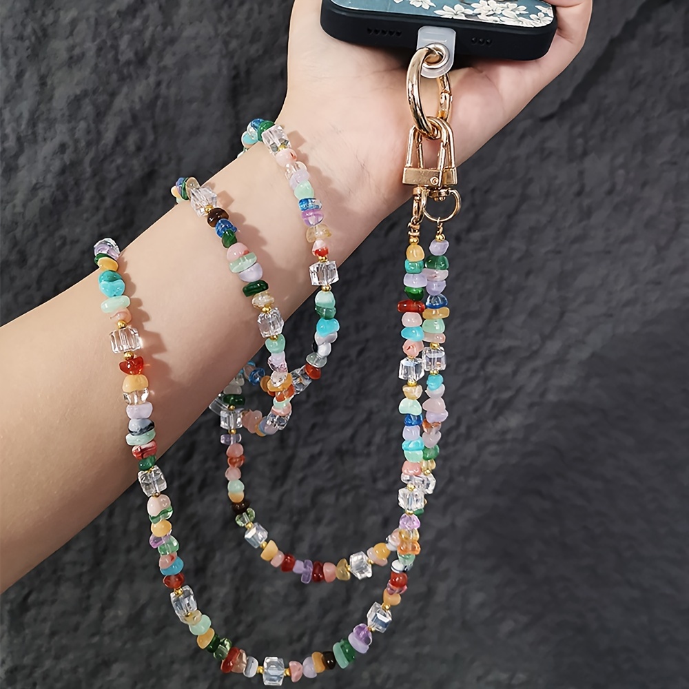 

Colorful Acrylic Bead Phone Lanyard & Wrist Strap Set, Fashionable Rainbow Crystal Anti-lost Crossbody Mobile Chain, Versatile Handmade Beaded Phone Charm, Universal Accessory For Women