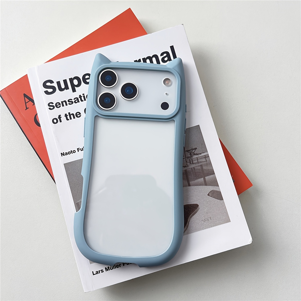 TEMU Phone Case - Fashion Korean Ins Premium Cute Cat Ear Transparent Frosted Design Full Coverage Anti-drop Protective Phone Case, Suitable For