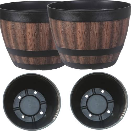 2 4pcs vintage whiskey planter resin striped pattern 2pcs oval plastic pot with drainage hole saucer ideal for herbs flowers succulents indoor outdoor use