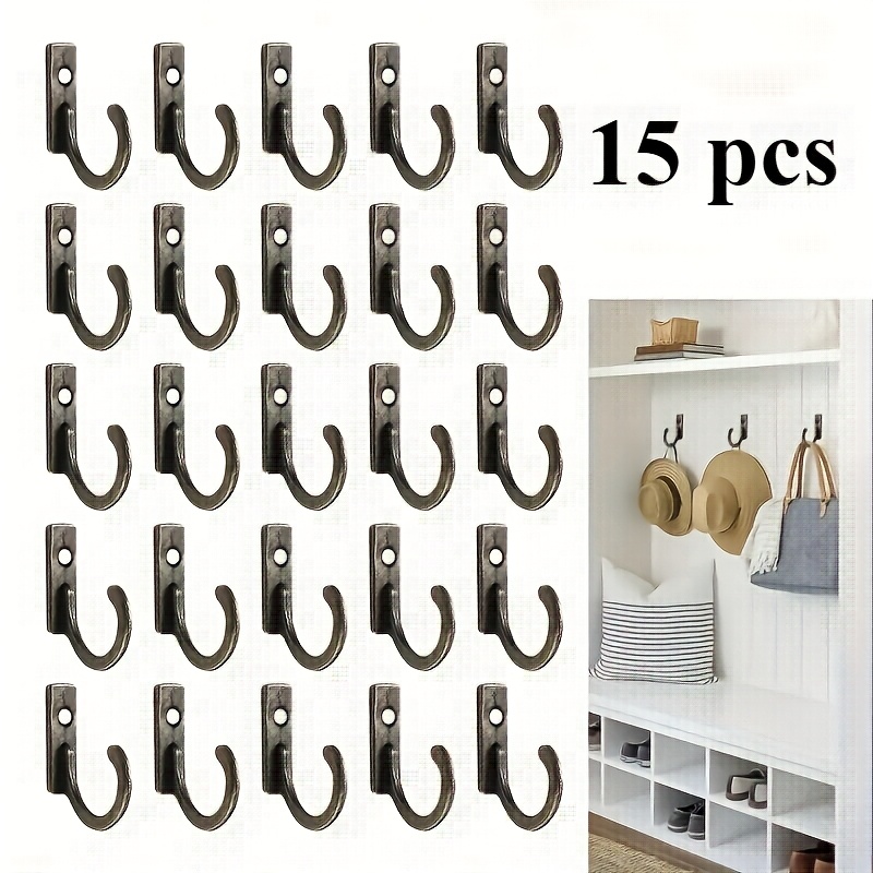 TEMU 15pcs Brass-colored Wall-mounted Utility Hooks - Modern Metal Hooks For Storage, , Suitable For Coats, Hats, Hangers, Towels, Keys, Hats And