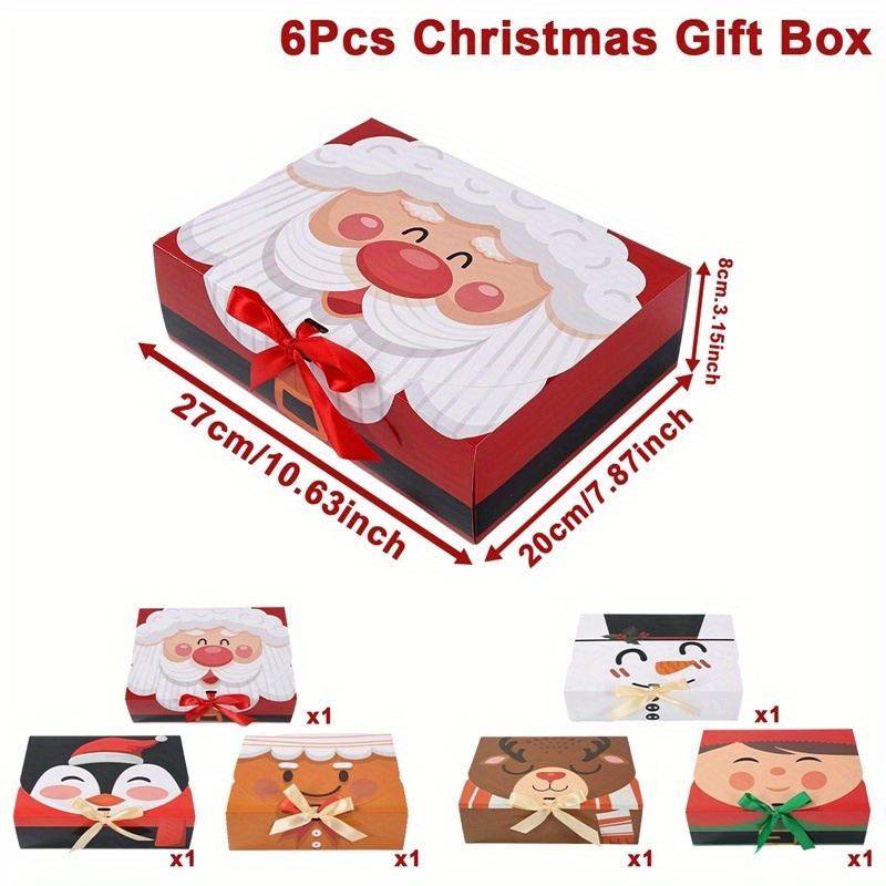 Gift For Her/him Set Of 6 Christmas Gift Boxes Featuring Lids, Designed With Cartoon Themes And Ribbons, Perfect For Cupcakes, Festive Gatherings, And New Year Celebrations, Halloween
