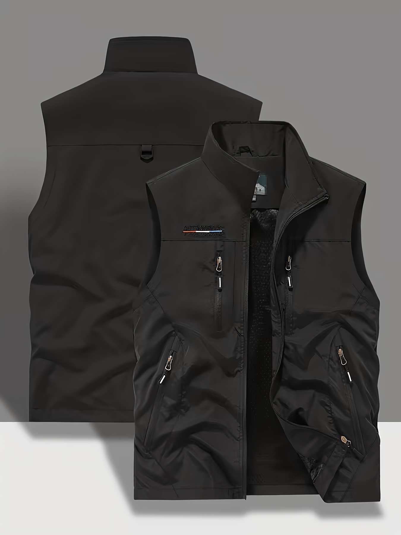 high quality casual outdoor vest for spring autumn and summer with embroidery zipper and multiple pockets in solid colors