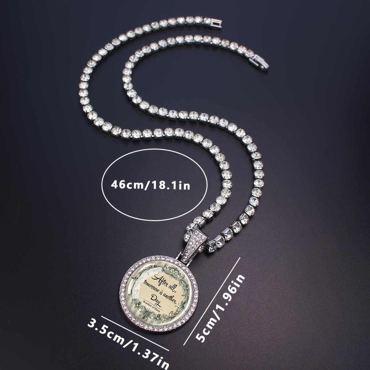Inspirational Quote Rhinestone Tennis Chain Necklace with Pendant