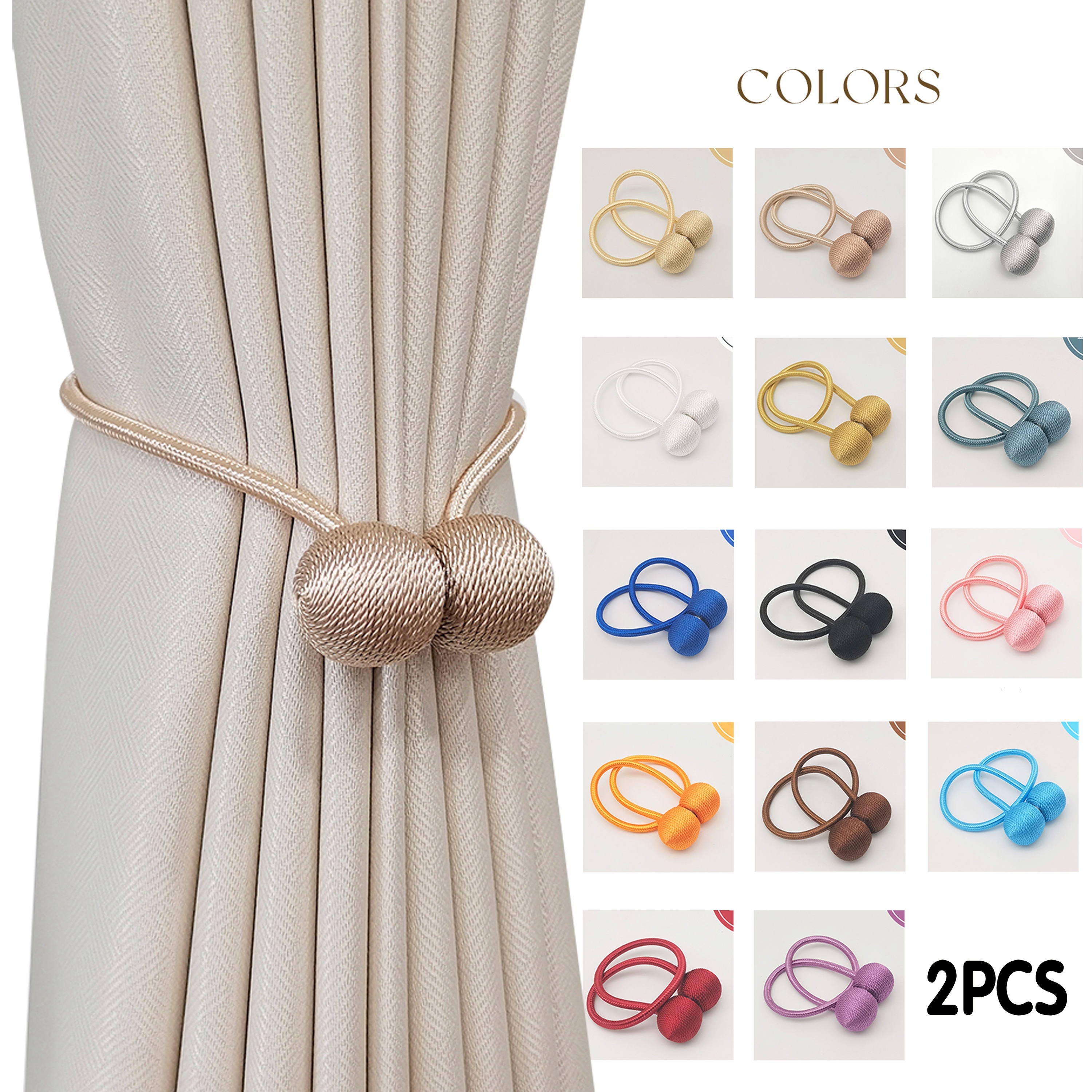   magnetic curtain tiebacks 2 pack     no drilling required polyester twisted rope tiebacks with strong magnetic hold for bedroom and living room decor details 0