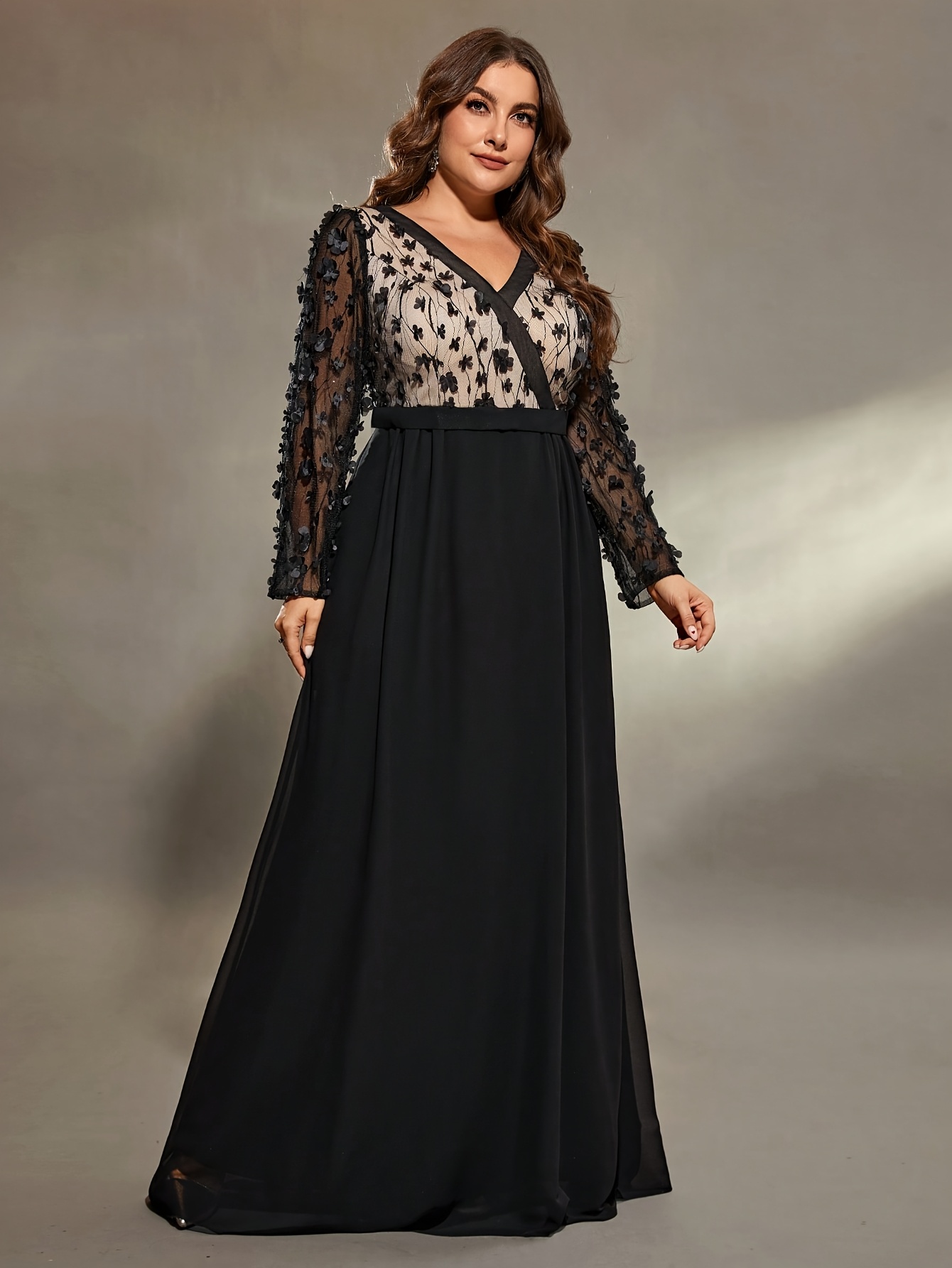elegant plus size v neck chiffon maxi dress floral - Temu Australia