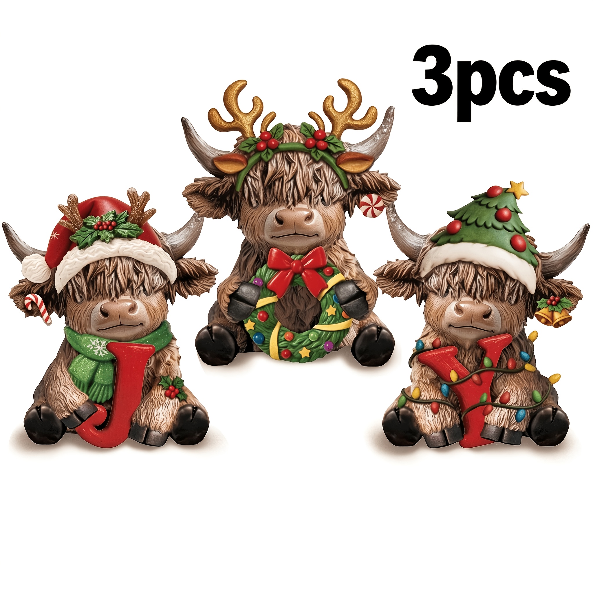 TEMU 1/3pcs Scottish Highland Ornaments Letters & Antlers - Wooden Calf Statues Suitable For Home, Table Centerpiece, Layered Tray Decor,
