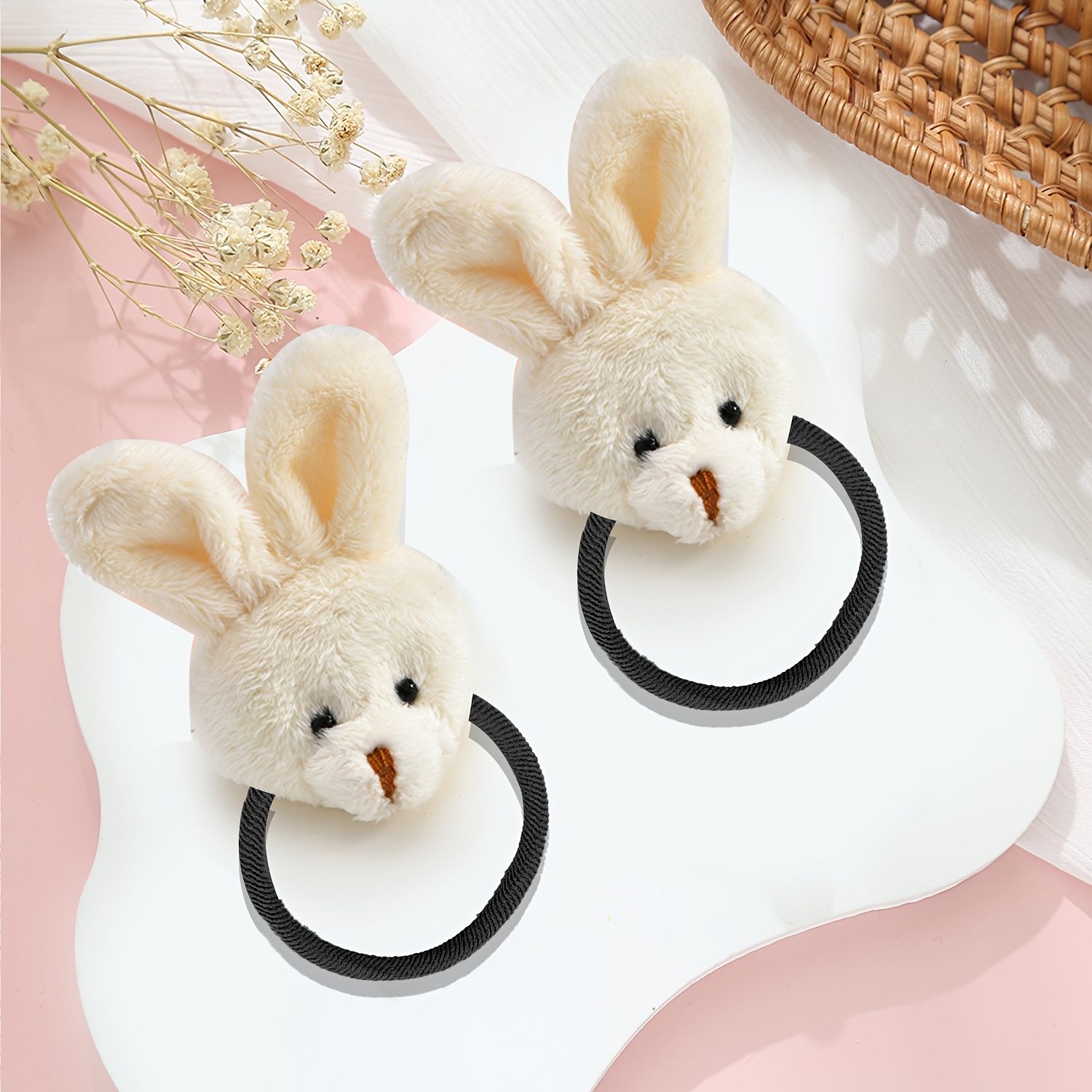 TEMU 2pcs Cute Cartoon Rabbit Plush Hair Tie - No-damage Hair Band For Women Spring Easter Party For, Hair Bows For Braids & Ponytails