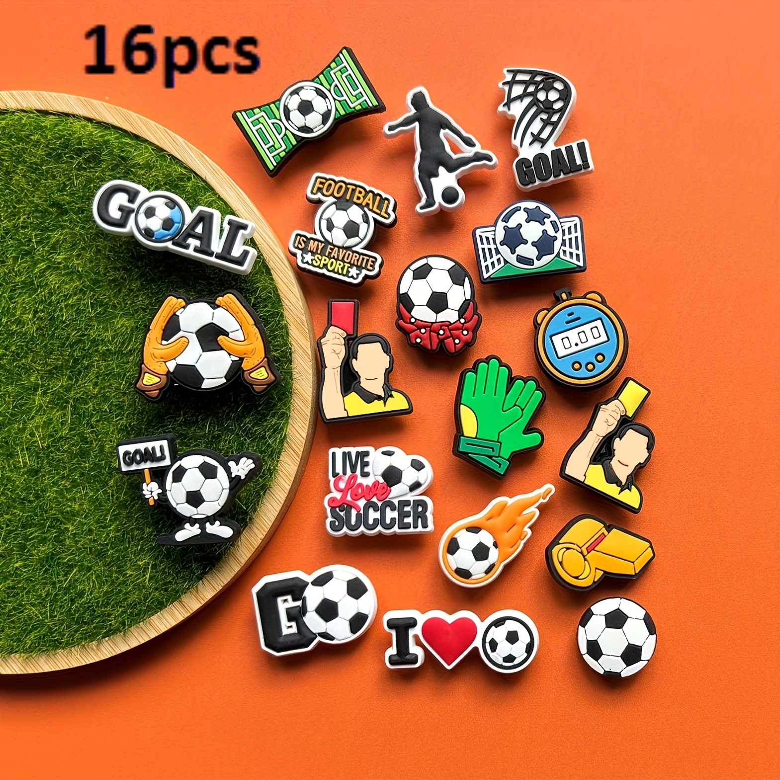 E-shop 16/10-teiliges Fußball-Dekorationsset – PVC-Grüner Ball, Platz, Handschuhe, Schiedsrichter-Designs | Ideal für DIY-Fußball-Sportdekoration,