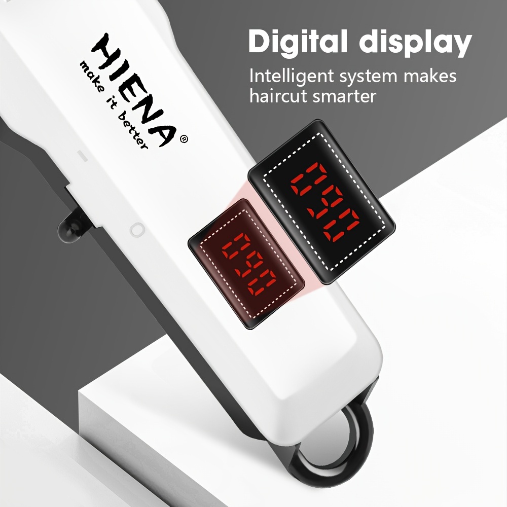 HIENA Electric Hair Clipper White Trimmer Set USB Rechargeable Cordless Hair Cutter with Storage Bag and Comb Professional LCD Display Barber Clippers for Men's Grooming Gift