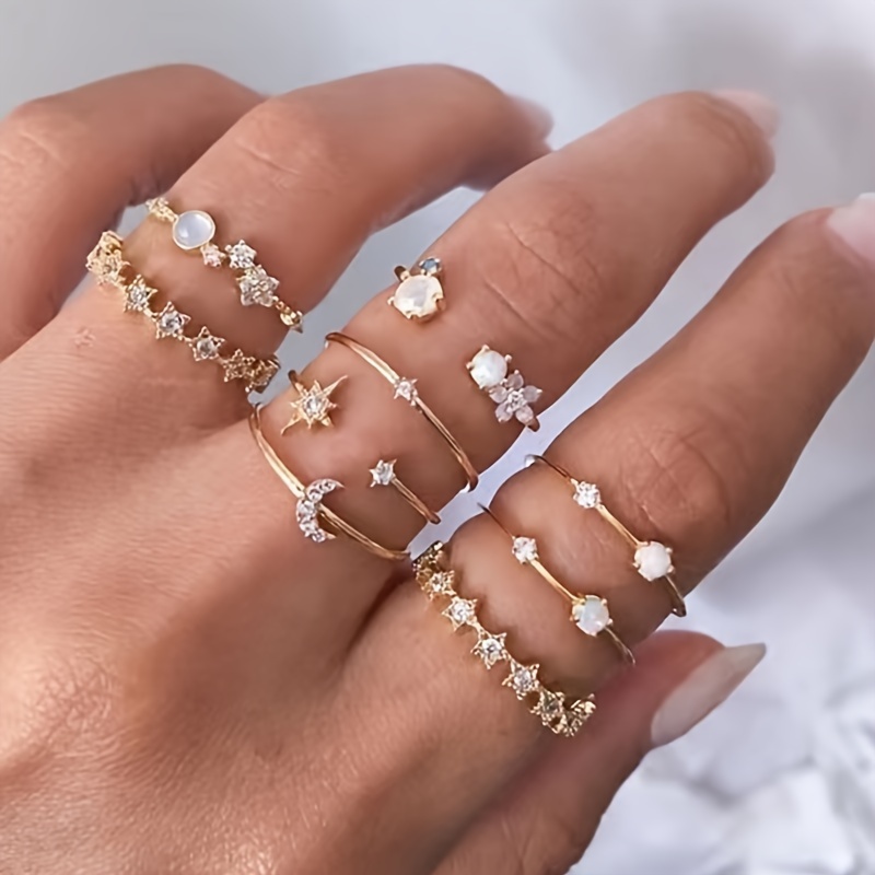 

9 Pieces Of Vintage Minimalist Pointed Star Shaped Alloy Joint Rings