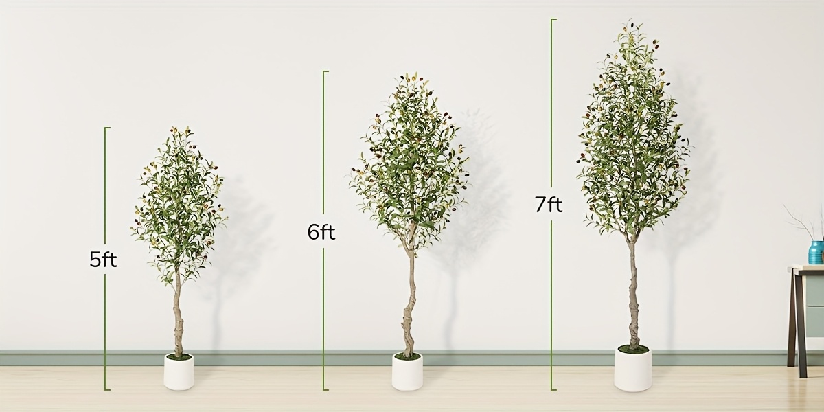 152.4/182.88cm Tall Artificial Olive Tree - A Faux Silk Plant Featuring a Realistic Trunk, Leaves, And Fruits, Accompanied by a White Planter; Perfect for Home Decoration And As a Housewarming Present