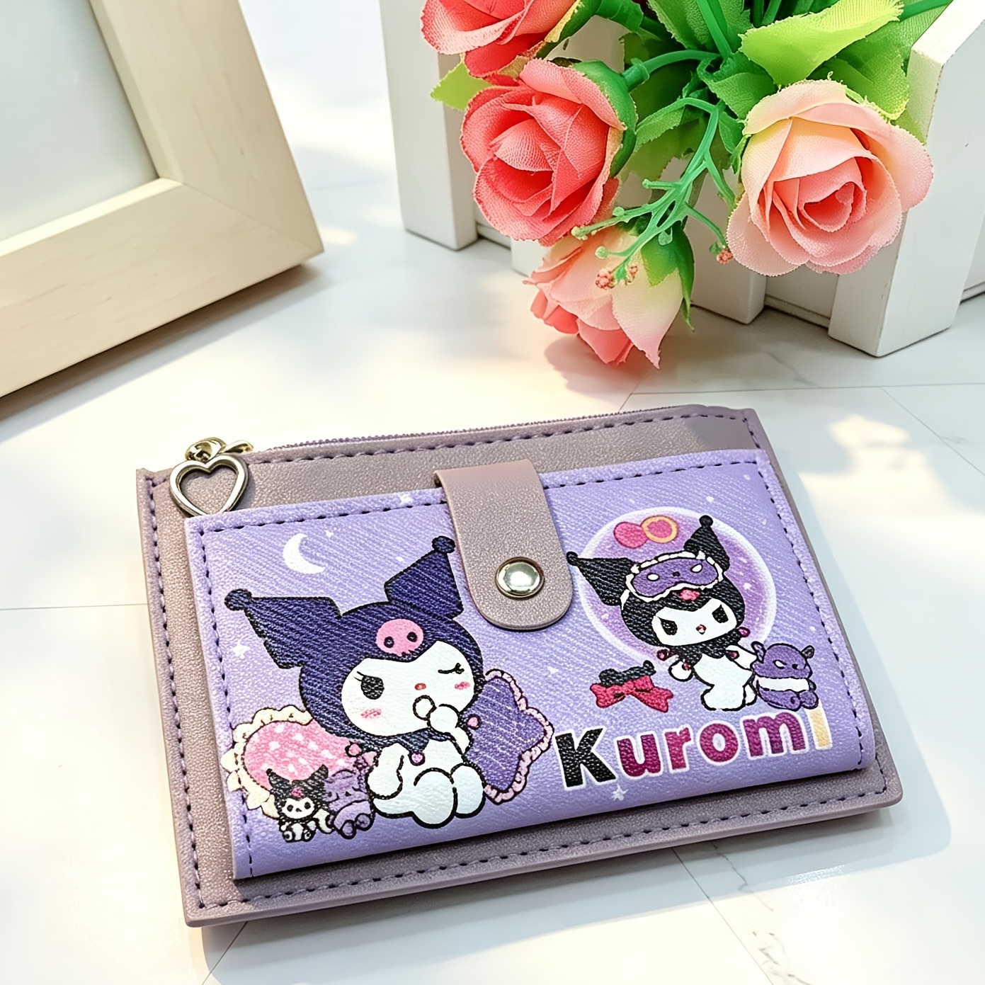 Image of 's Hello Kitty Kuromi Multifunctional Women's Wallet Can Hold , Features A Zipper, And Serves As A Cardholder And A Coin Purse. In Colors, It Allows For Card Insertion And Business Card Storage