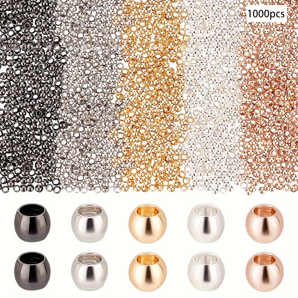 

1box 1000pcs 2mm Round Spacer Beads, 5 Colors Long-lasting Beads, Smooth Spacer Beads, Seamless Loose Ball Beads