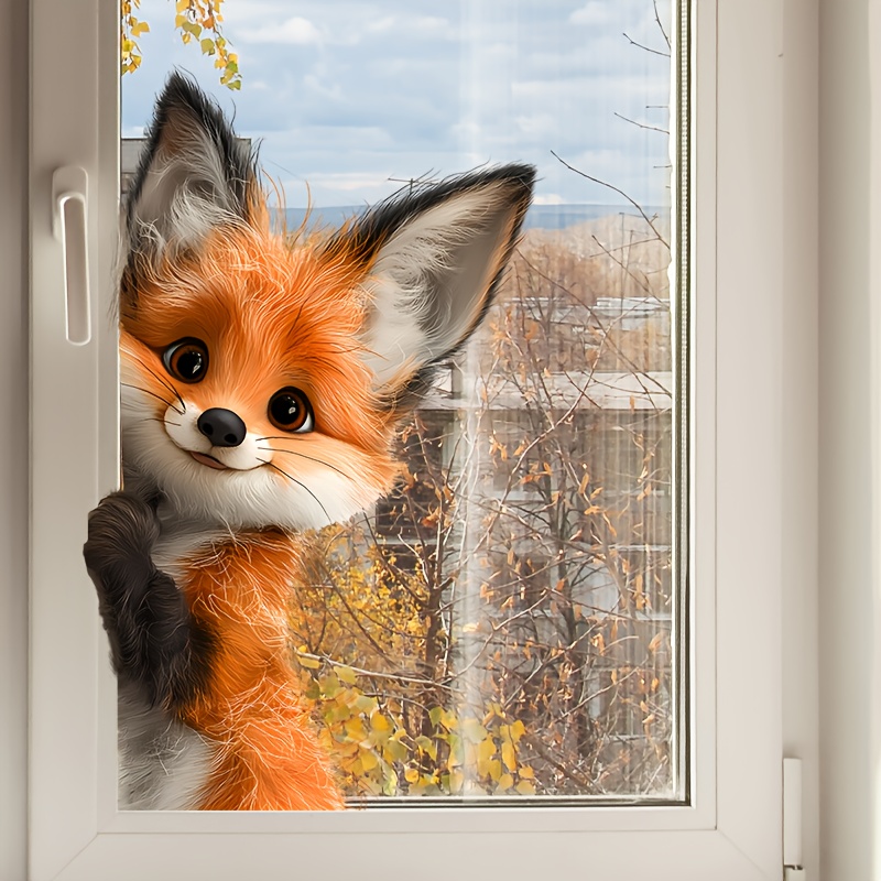 TEMU Calcomanías para ventanas de zorro , diseñadas en un estilo artístico con estampados de animales y formas irregulares, perfectas para de San
