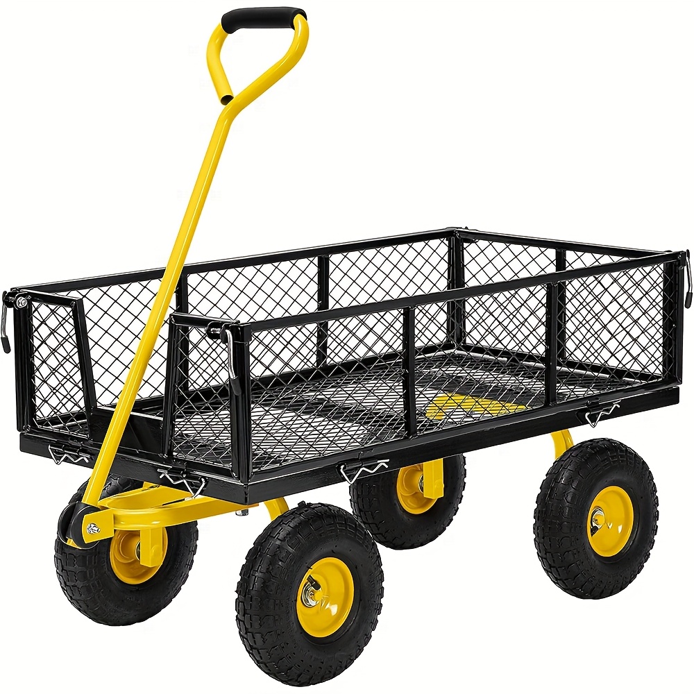 Image of Garden Trolley With Removable Sides And Pneumatic Tires, Heavy-duty Transport To 400kg With 180° Rotating Handle For Garden And Outdoor Use