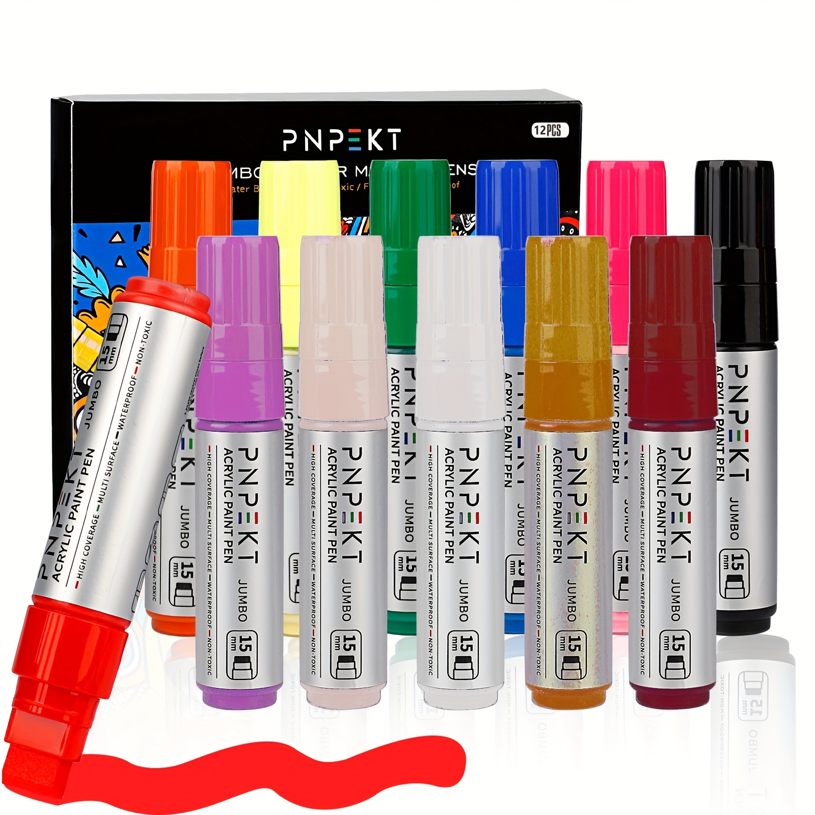 Image of Marker Wide Chisel Tip 15mm Acrylic Pen Waterproof And Acrylic Pens For Stones Wood Window - Acrylic Colours White Waterproof Acrylic Paint Set (neon) X7 Professional Supplies