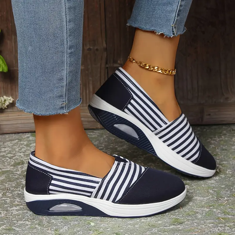 striped canvas fashion sneakers for women comfortable slip on low toe shoes with fabric inner pu sole or safe details 1
