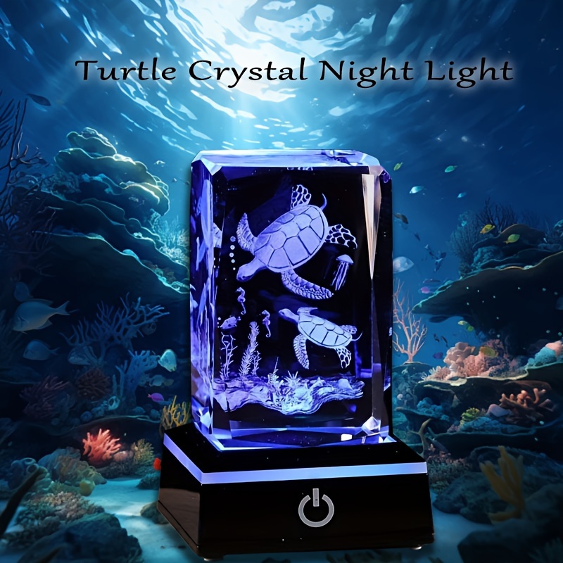 

Sea Turtle Crystal Night Light, 3d Inner Carving, With Led Base, Usb Rechargeable, Sea Turtle Statue Light Gift, Birthday Halloween Christmas Room Decoration Gift Sea Turtle