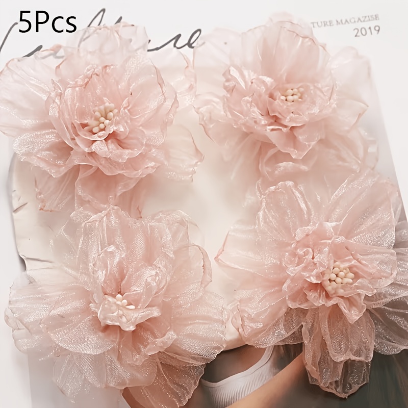 TEMU 5pcs Set Peach /flower Embroidery Patches/lightweight Organza Appliques/fashionable And Cute/ Projects/hair Ties/hair Clips/fashion Decorations