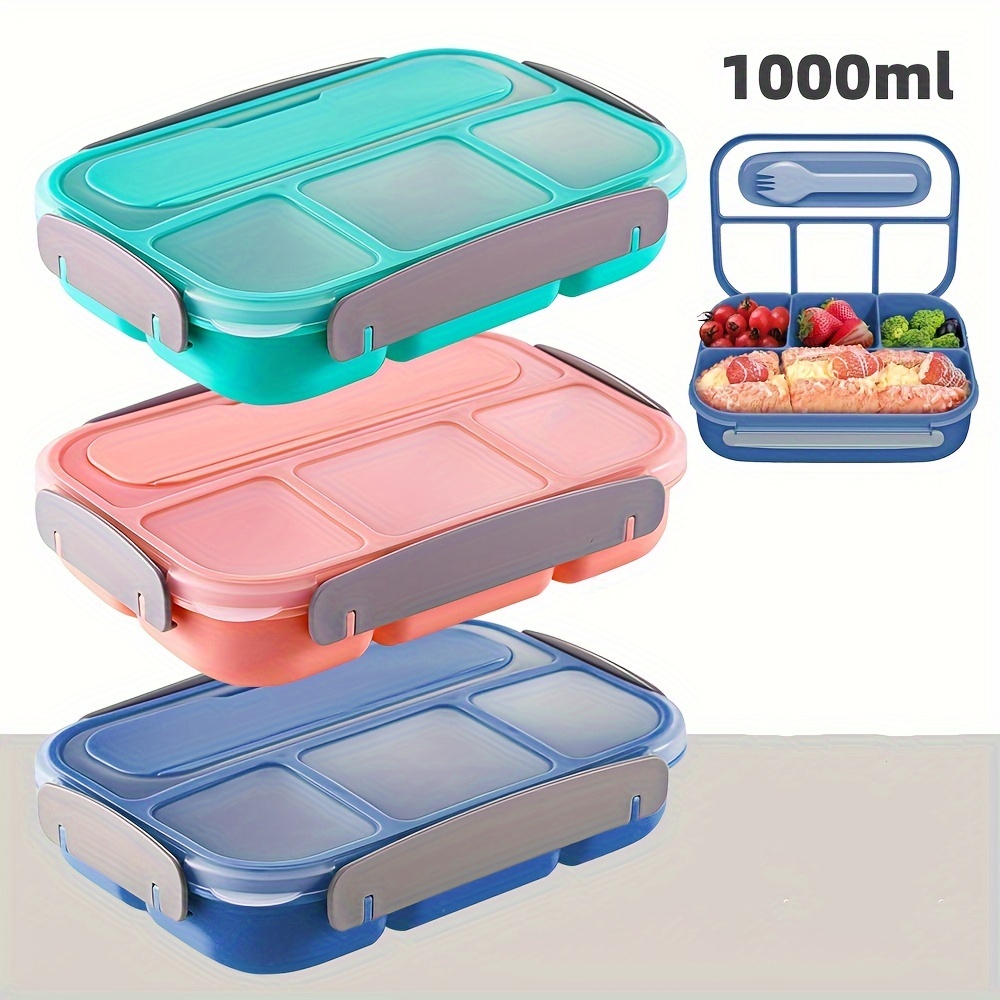 

1000 Ml Bento Lunch Box With 4 Compartments And Spoon Leakproof Food Storage Box For School