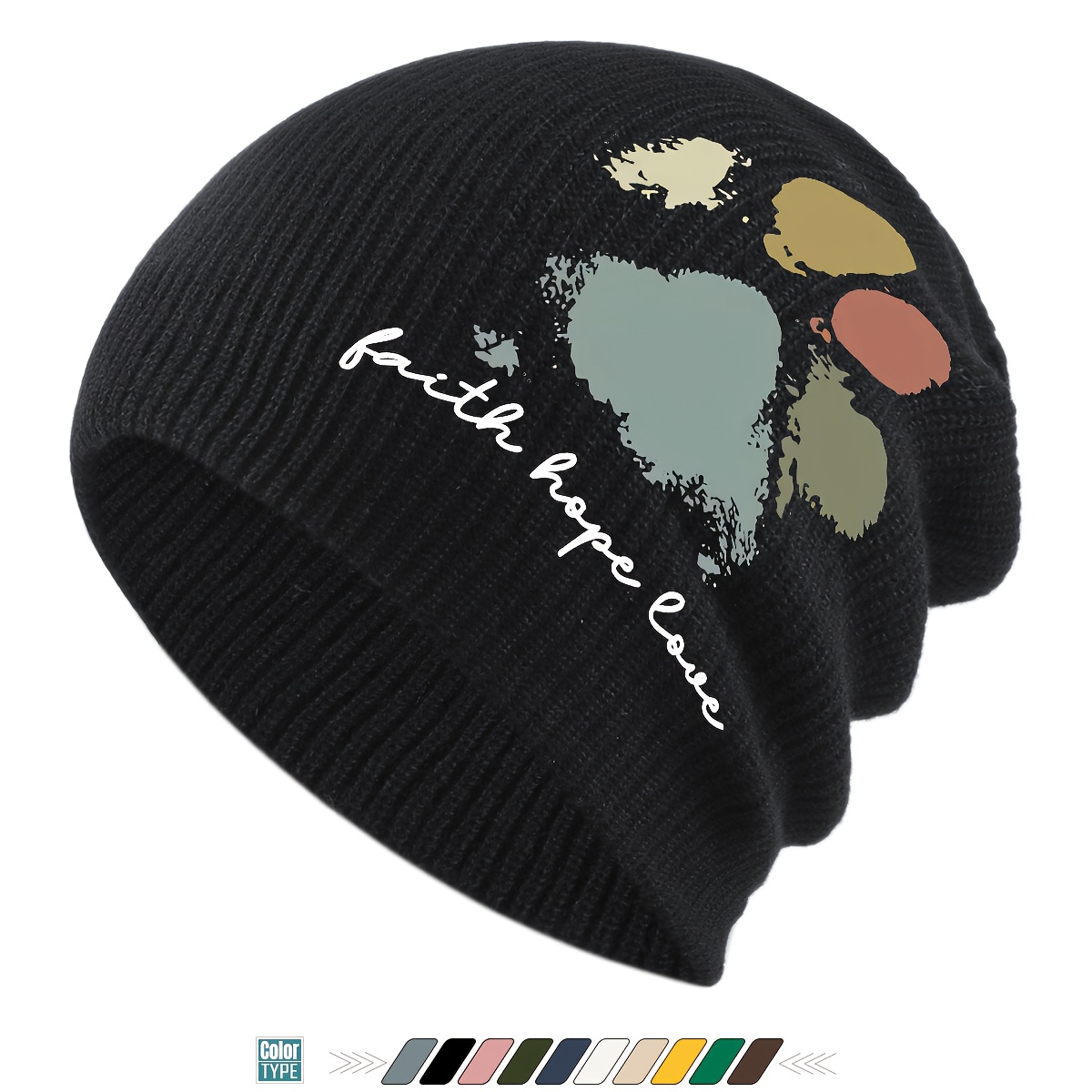 TEMU 1pc Unisex Acrylic Beanie With Cartoon Colorful Dog Paw Print Design, Autumn Winter Warm Hat Street Medium Stretch Fabric Skull Cap In Multiple