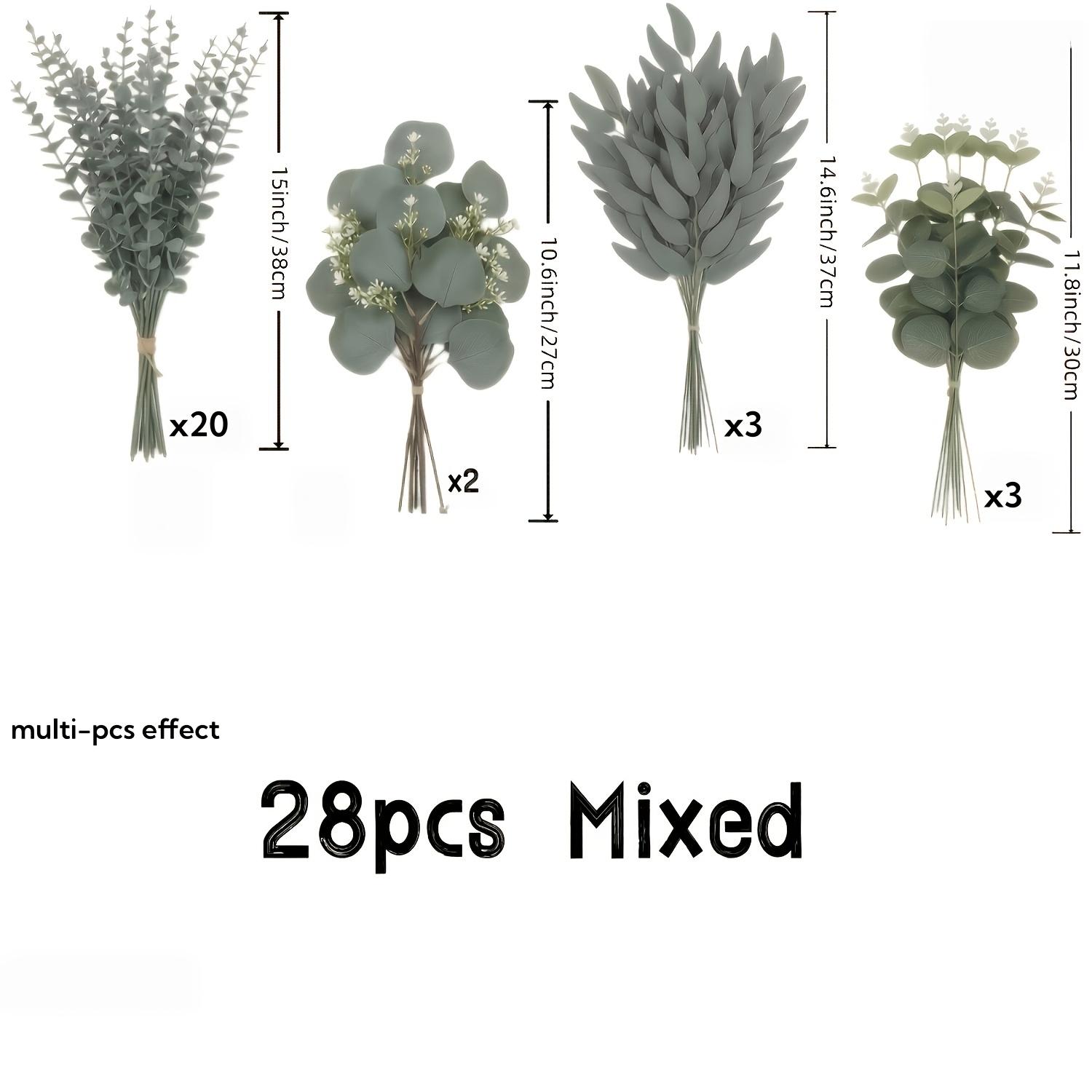 TEMU 28pcs Artificial Mixed Eucalyptus Leaves And Branches - Suitable For Indoor Outdoor Placement - For Wedding Decoration And Centerpiece Decor -