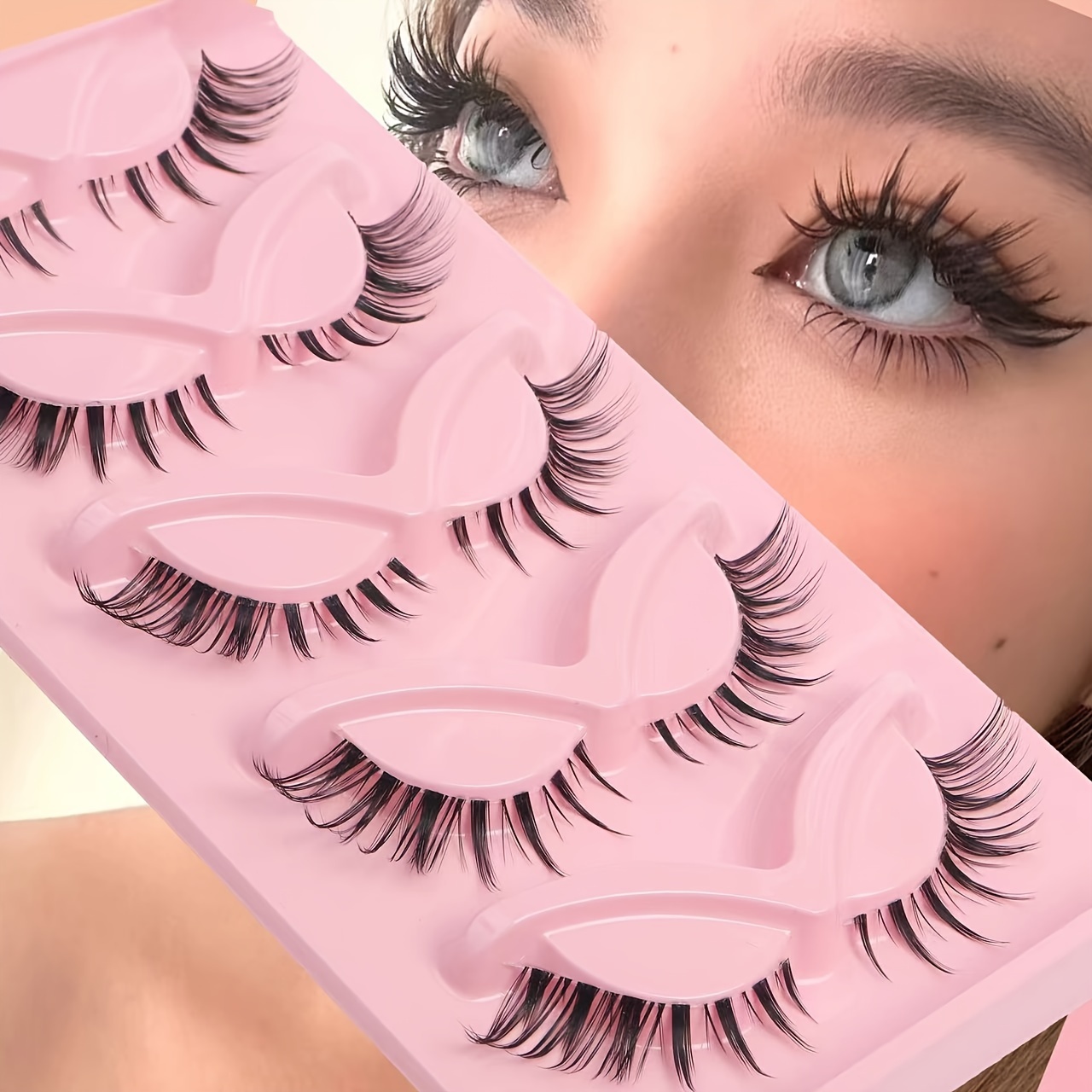 

5 Pairs Cat Eye False Eyelashes - 15mm Curly, Long & Natural Look With Faux Mink Strips, Easy-to-apply For Beginners, Reusable