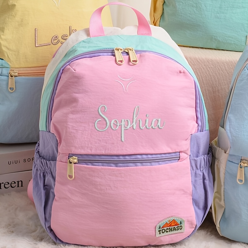 TEMU Personalized Name/initials/text Embroidery Backpack - Custom Y2k Bookbag With Embroidered Letters, Thickened Capacity Suitable For, Machine